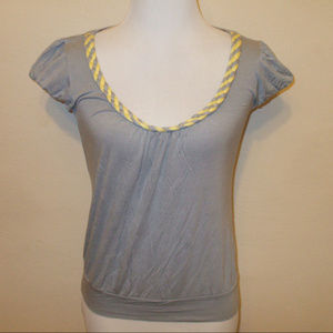 Gray Braided Scoop Neck Short Sleeve Top Shirt